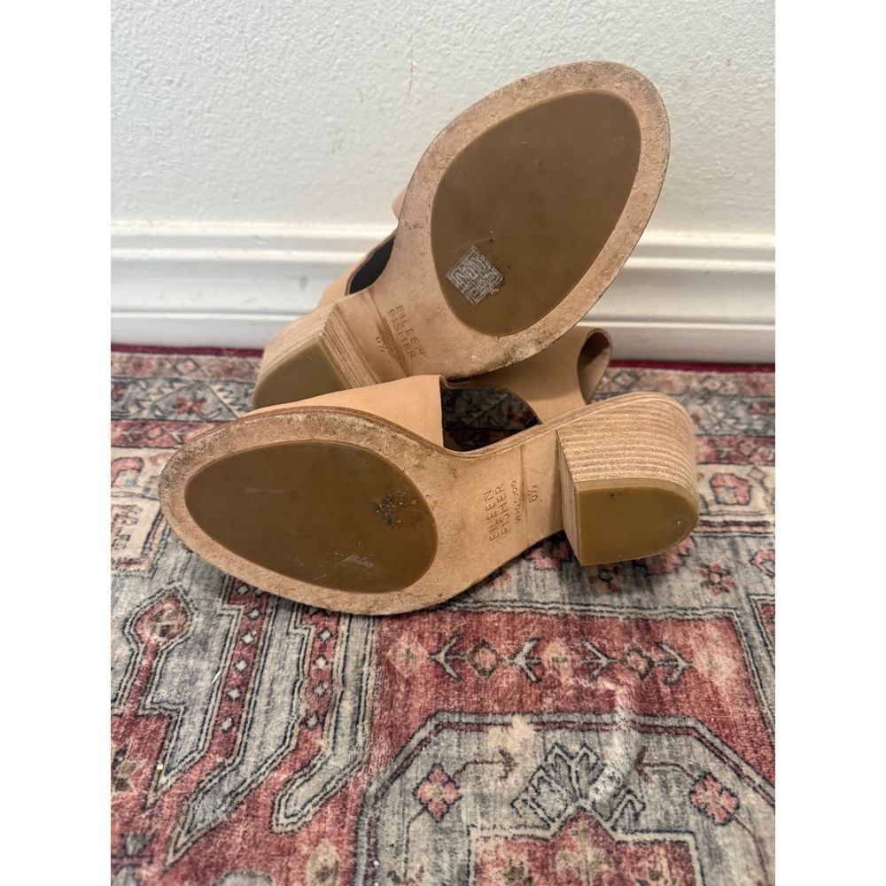 Eileen Fisher Tan Leather Block Heel Slingback Sandals Open Toe Nude 6.5 - Picture 6 of 7